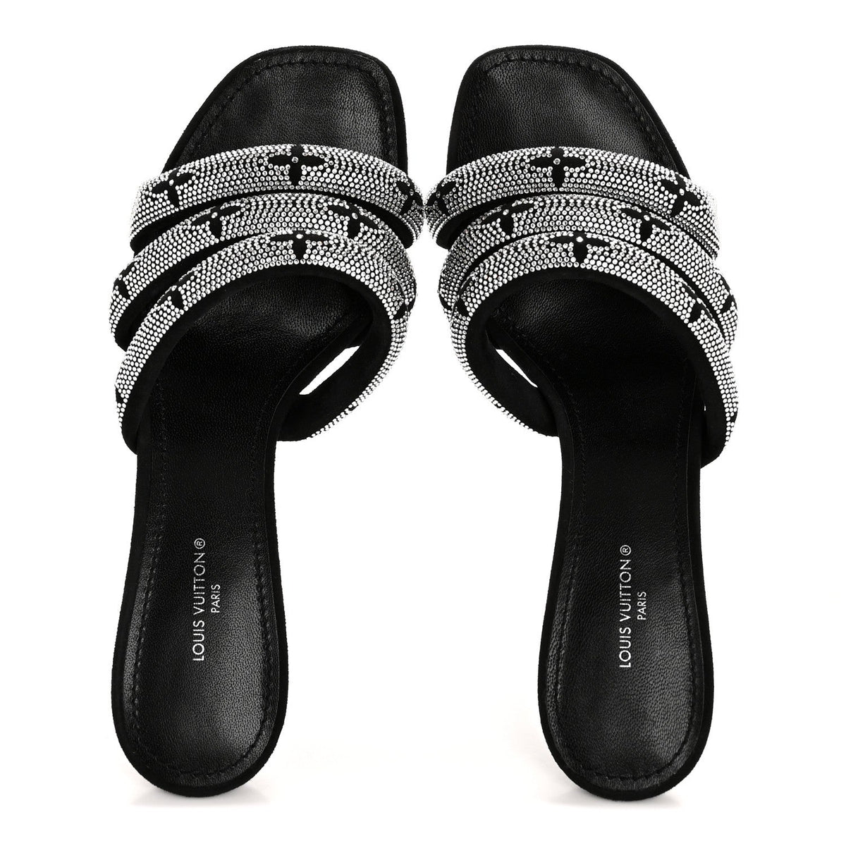 Monogram Crystal Velvet High Heel Mules 37 Black
