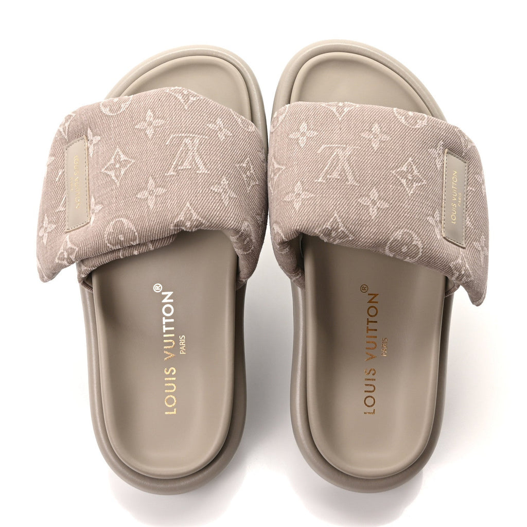 Monogram Denim LV Pool Pillow Flat Comfort Mule 38 Grey