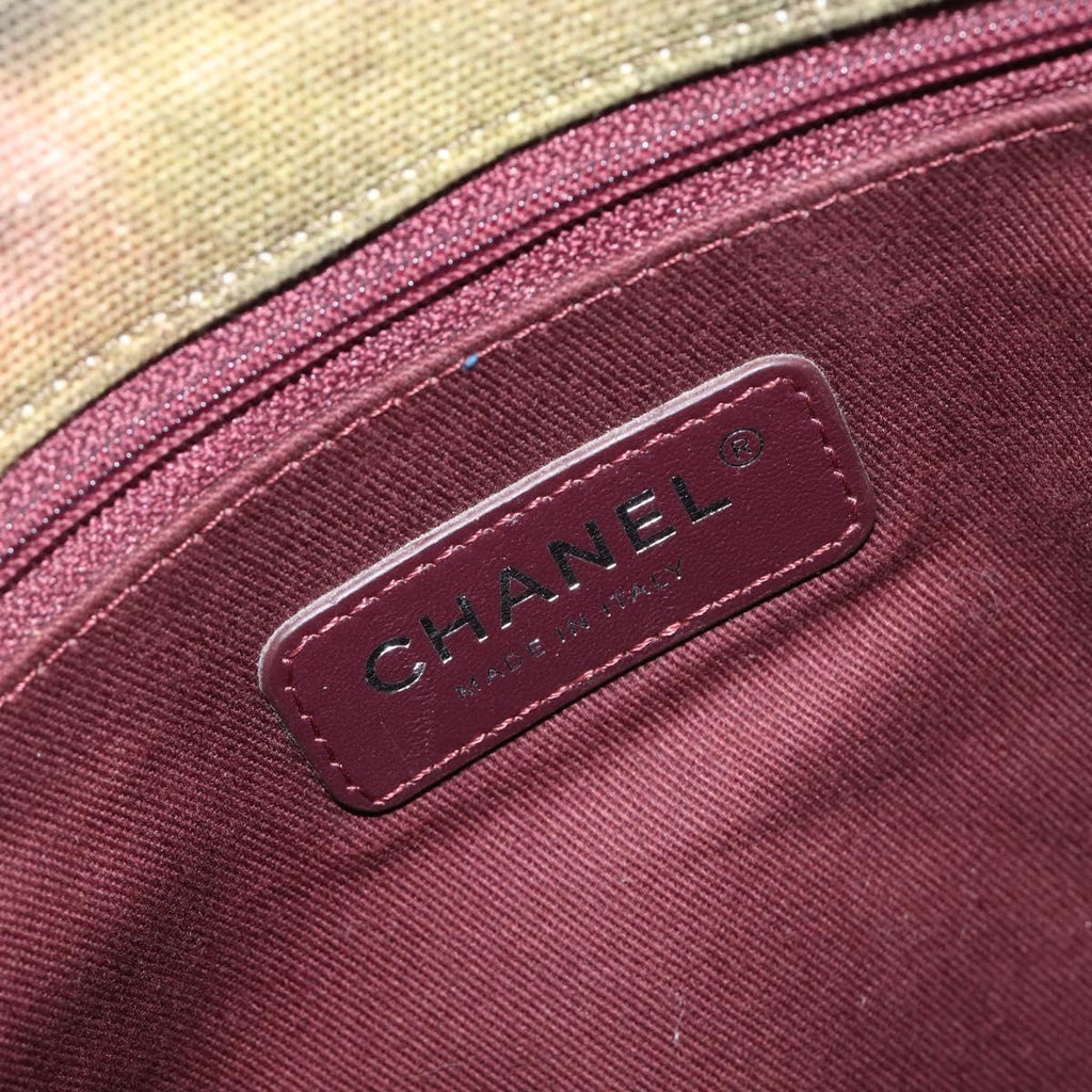 CHANEL Embroidery Graffiti Messenger bag Canvas Khaki Silver CC Auth 121518SM