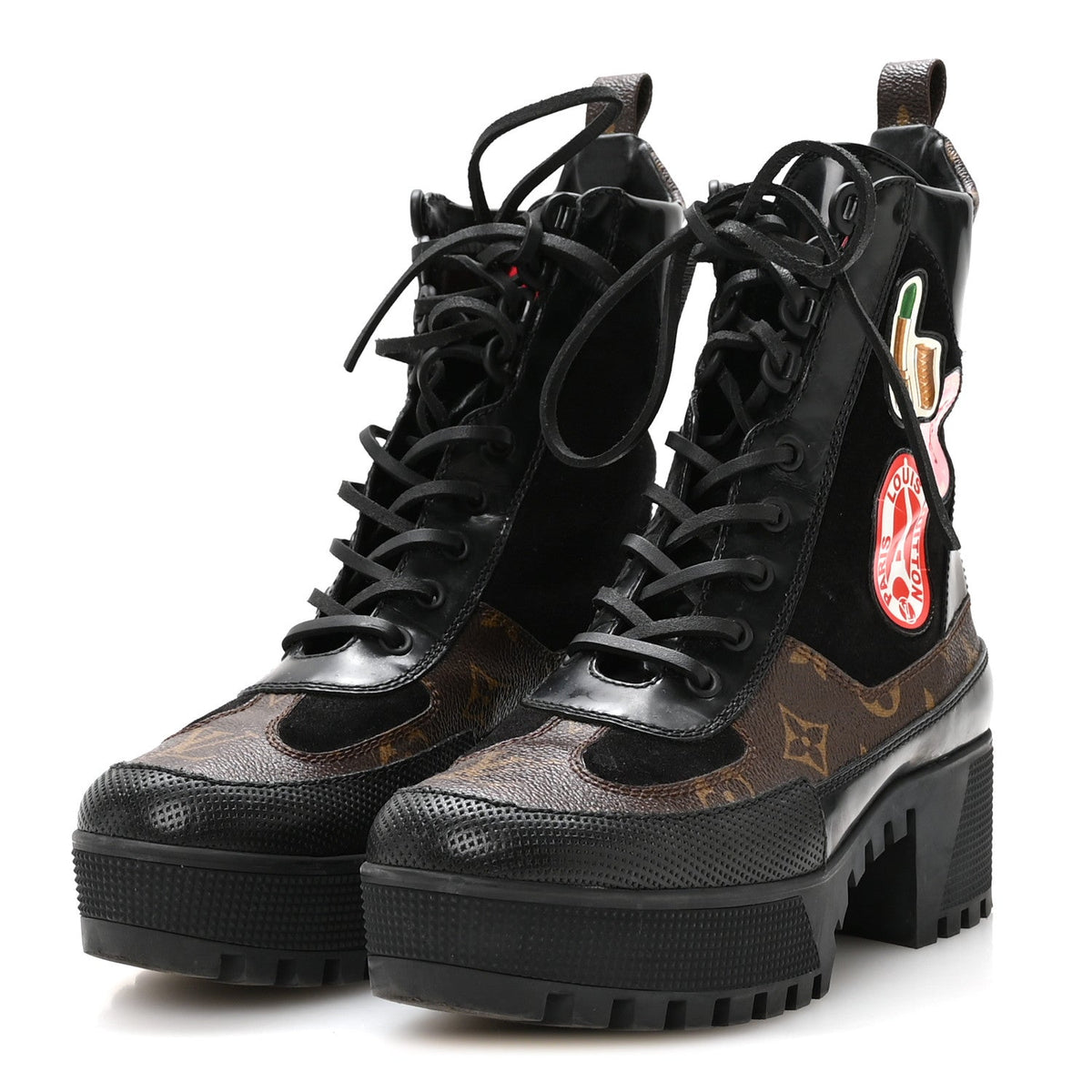 Suede Calfskin Monogram LV Black Heart Laureate Platform Desert Boots 37.5 Black
