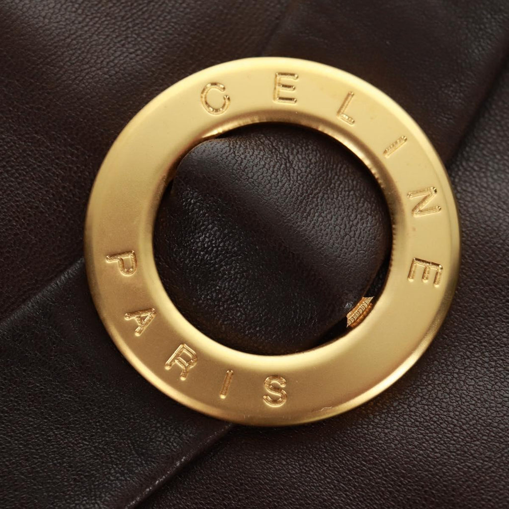 CELINE Skirt Lamb Skin Brown Gold Auth 161571V