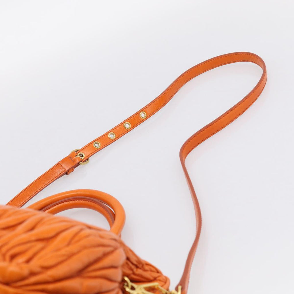 Miu Miu Matelasse Hand Bag Leather 2way Orange Gold Auth 167896A