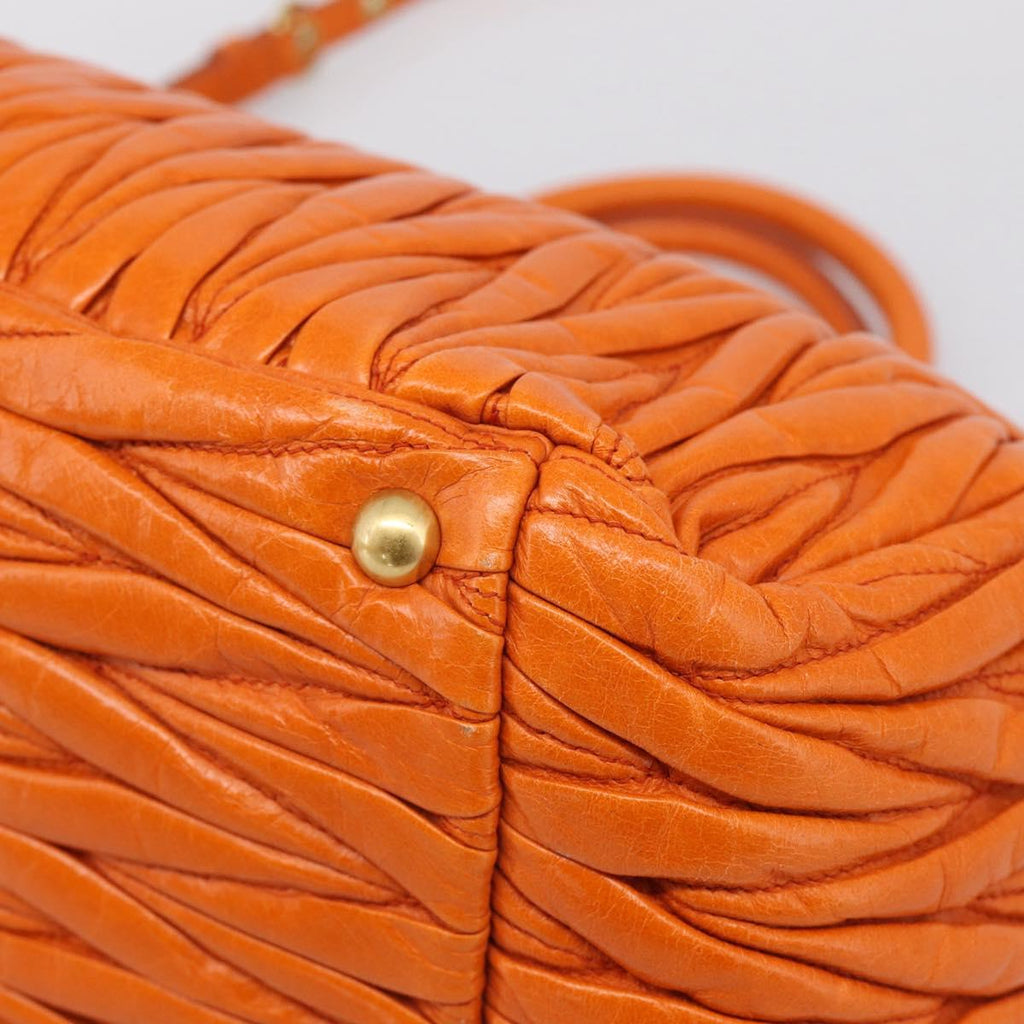 Miu Miu Matelasse Hand Bag Leather 2way Orange Gold Auth 167896A