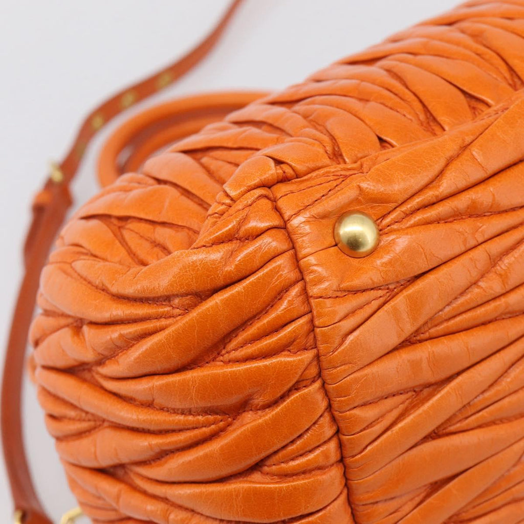 Miu Miu Matelasse Hand Bag Leather 2way Orange Gold Auth 167896A