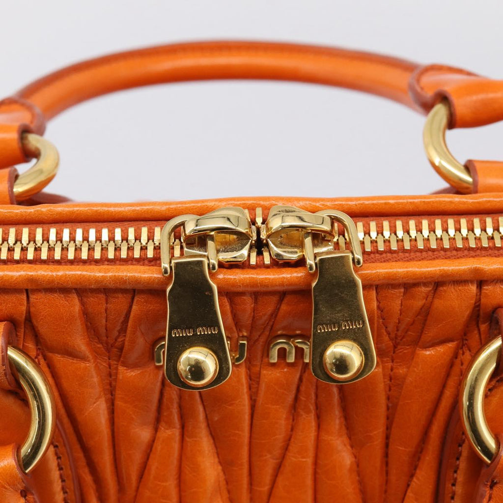 Miu Miu Matelasse Hand Bag Leather 2way Orange Gold Auth 167896A