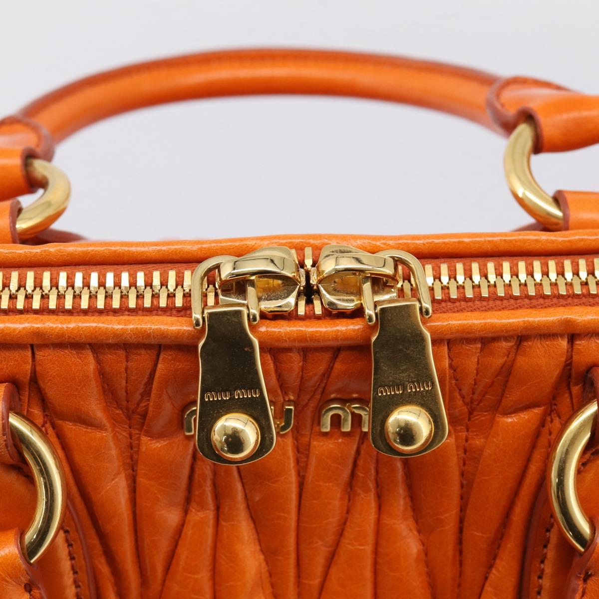 Miu Miu Matelasse Hand Bag Leather 2way Orange Gold Auth 167896A
