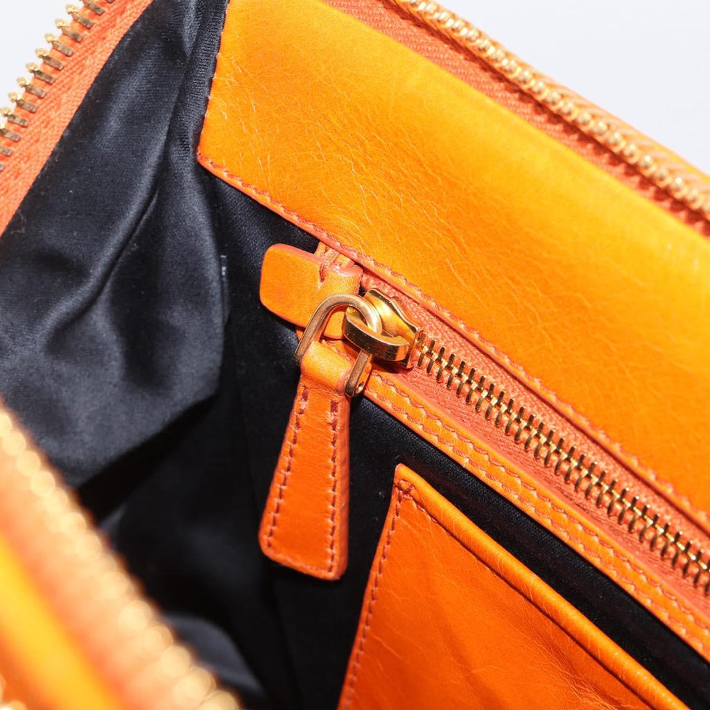 Miu Miu Matelasse Hand Bag Leather 2way Orange Gold Auth 167896A