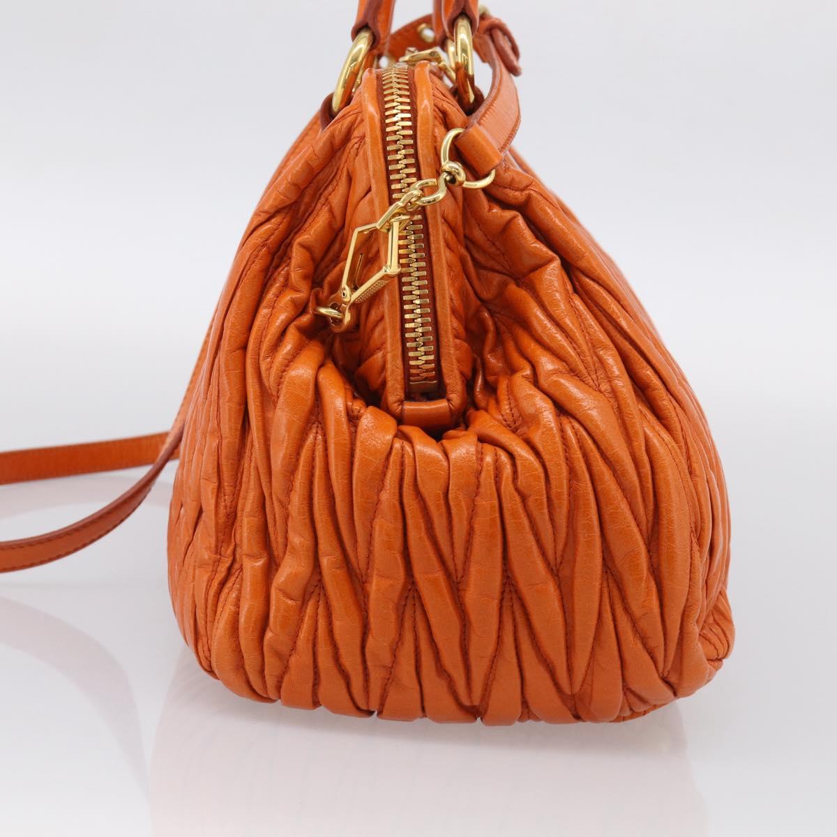 Miu Miu Matelasse Hand Bag Leather 2way Orange Gold Auth 167896A
