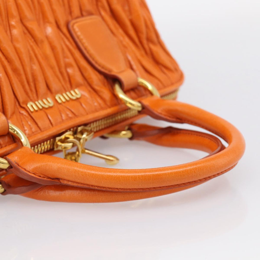 Miu Miu Matelasse Hand Bag Leather 2way Orange Gold Auth 167896A