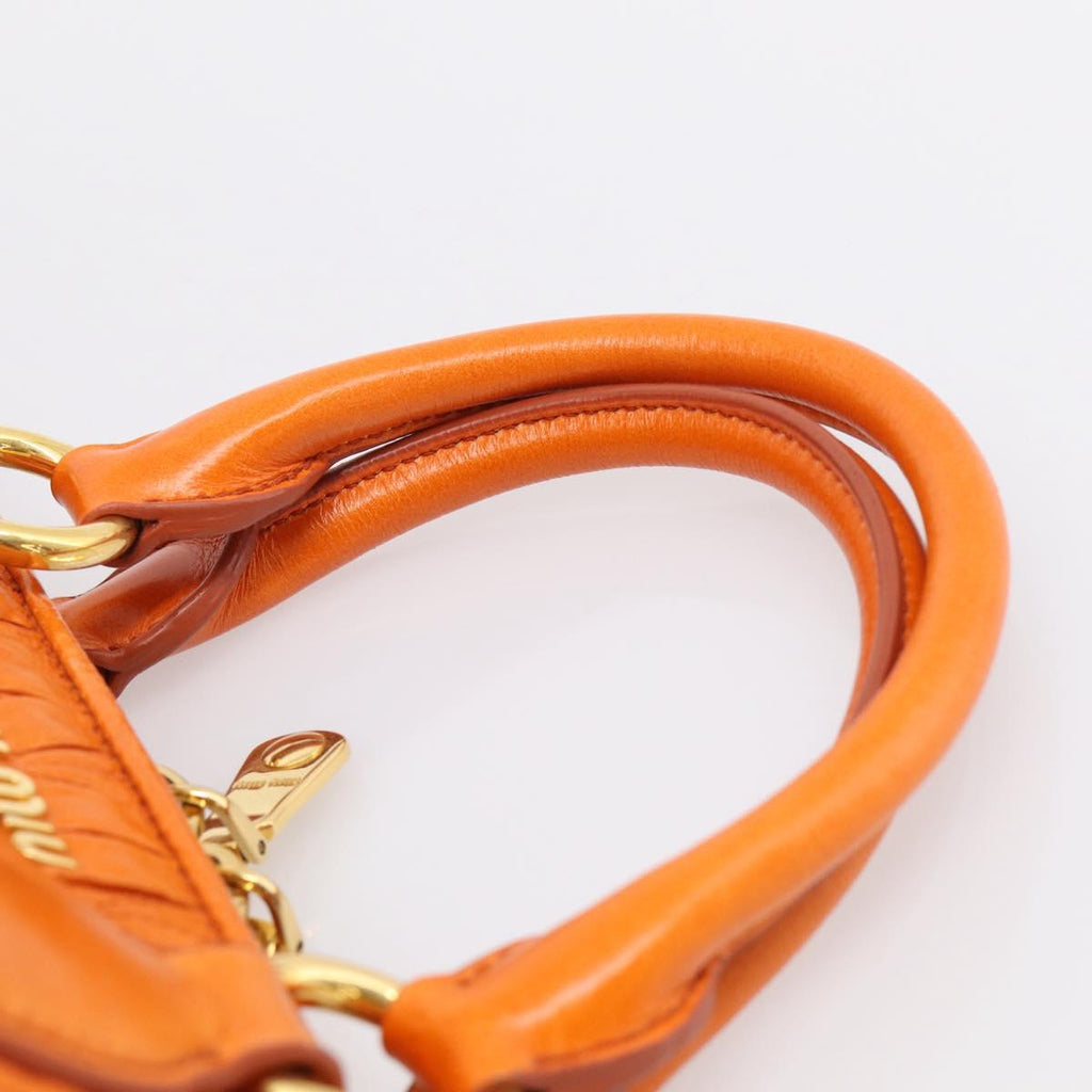 Miu Miu Matelasse Hand Bag Leather 2way Orange Gold Auth 167896A