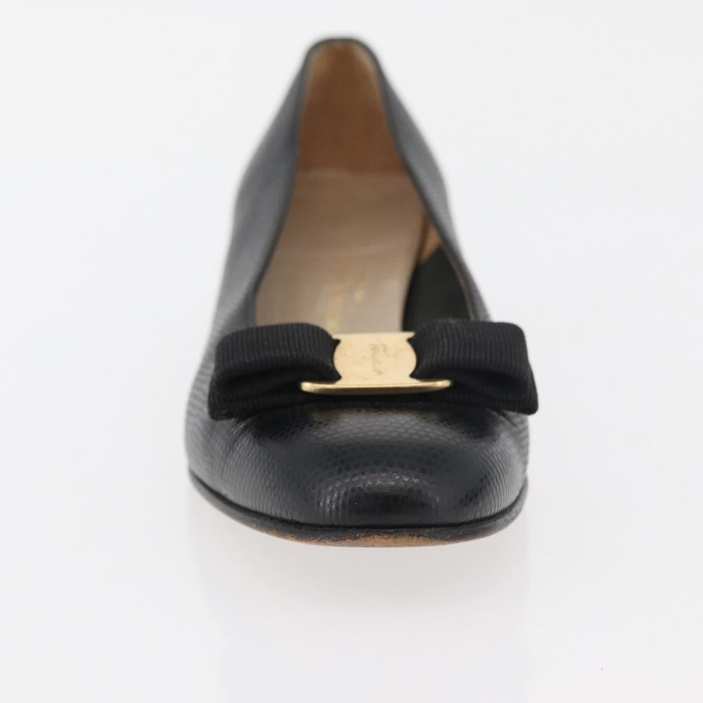 Salvatore Ferragamo Vara Ribbon Pumps Leather 7 1/2 Black Auth 174626A