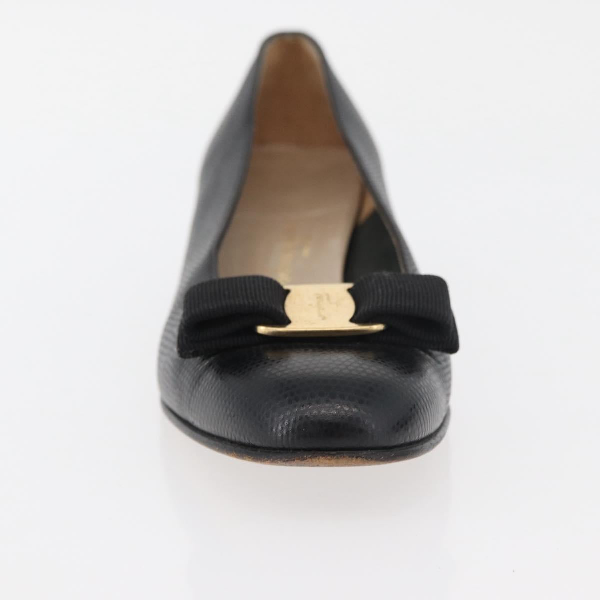 Salvatore Ferragamo Vara Ribbon Pumps Leather 7 1/2 Black Auth 174626A