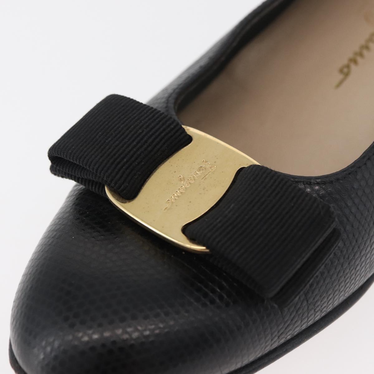 Salvatore Ferragamo Vara Ribbon Pumps Leather 7 1/2 Black Auth 174626A
