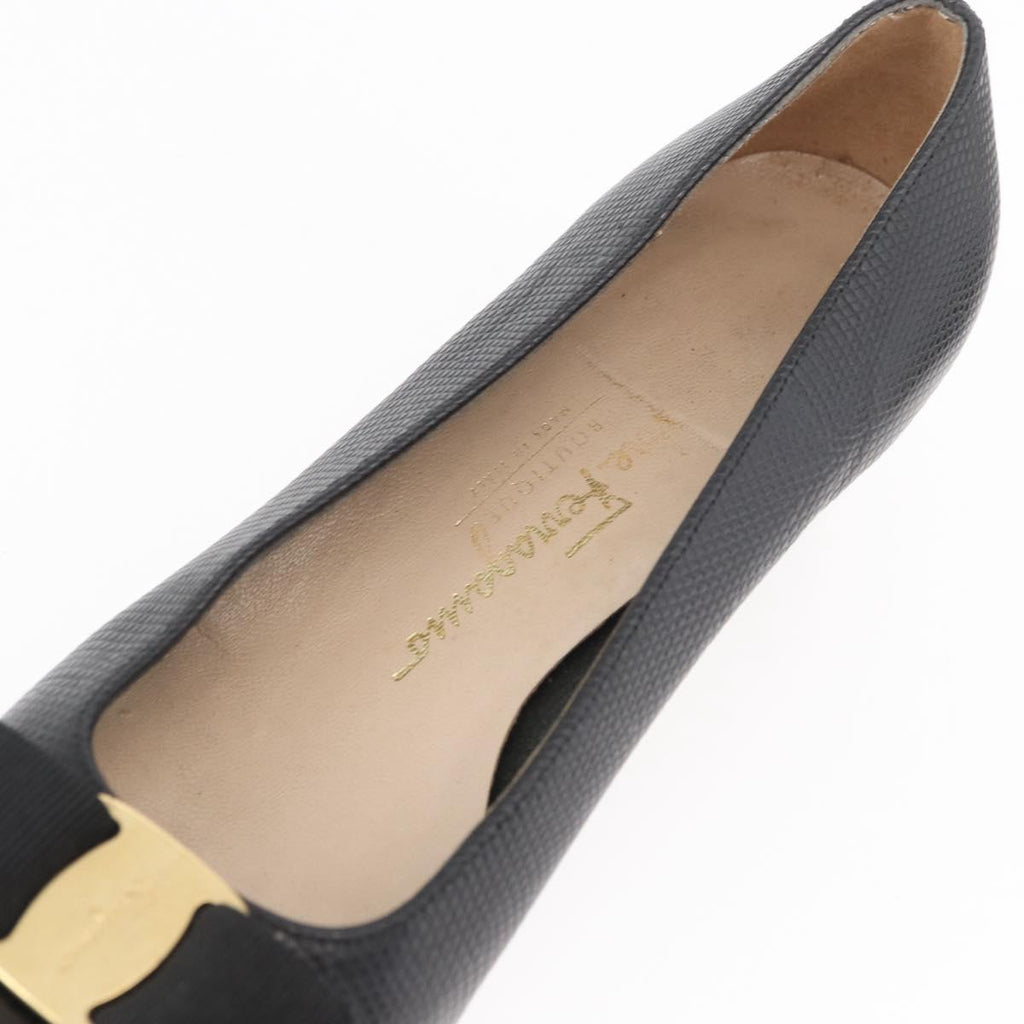 Salvatore Ferragamo Vara Ribbon Pumps Leather 7 1/2 Black Auth 174626A