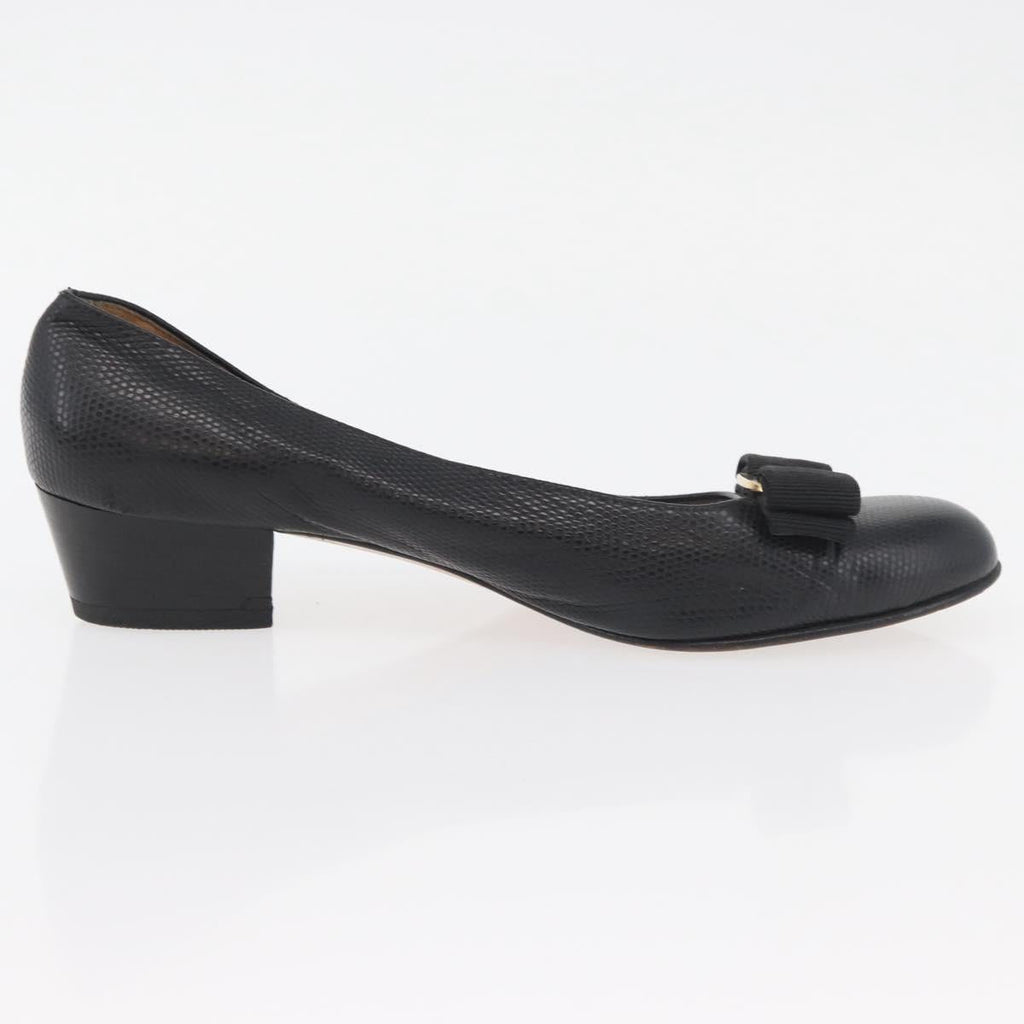 Salvatore Ferragamo Vara Ribbon Pumps Leather 7 1/2 Black Auth 174626A
