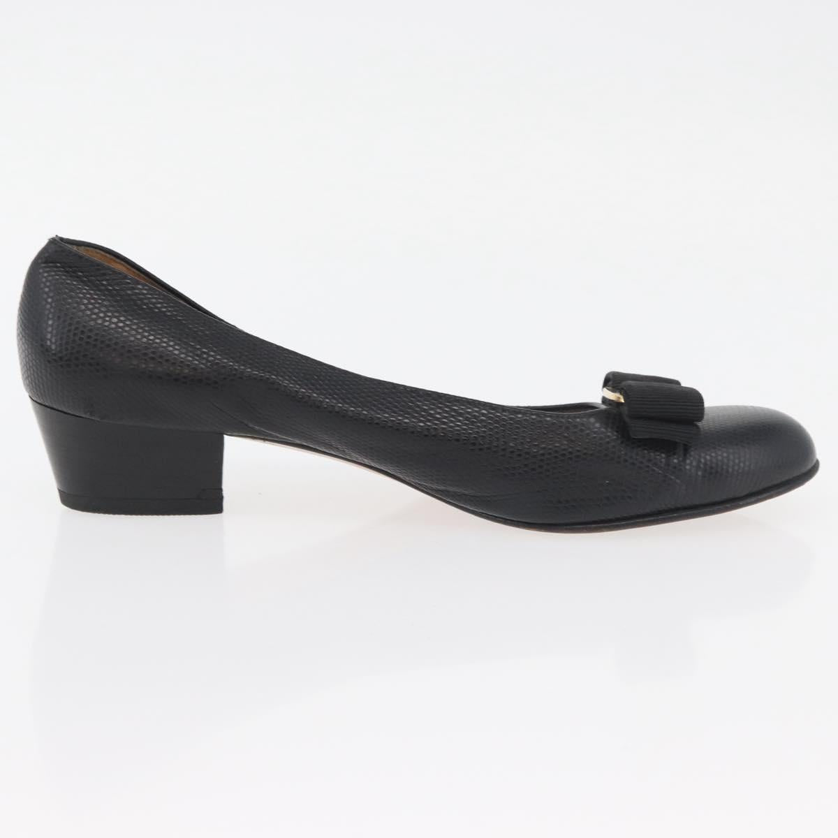 Salvatore Ferragamo Vara Ribbon Pumps Leather 7 1/2 Black Auth 174626A