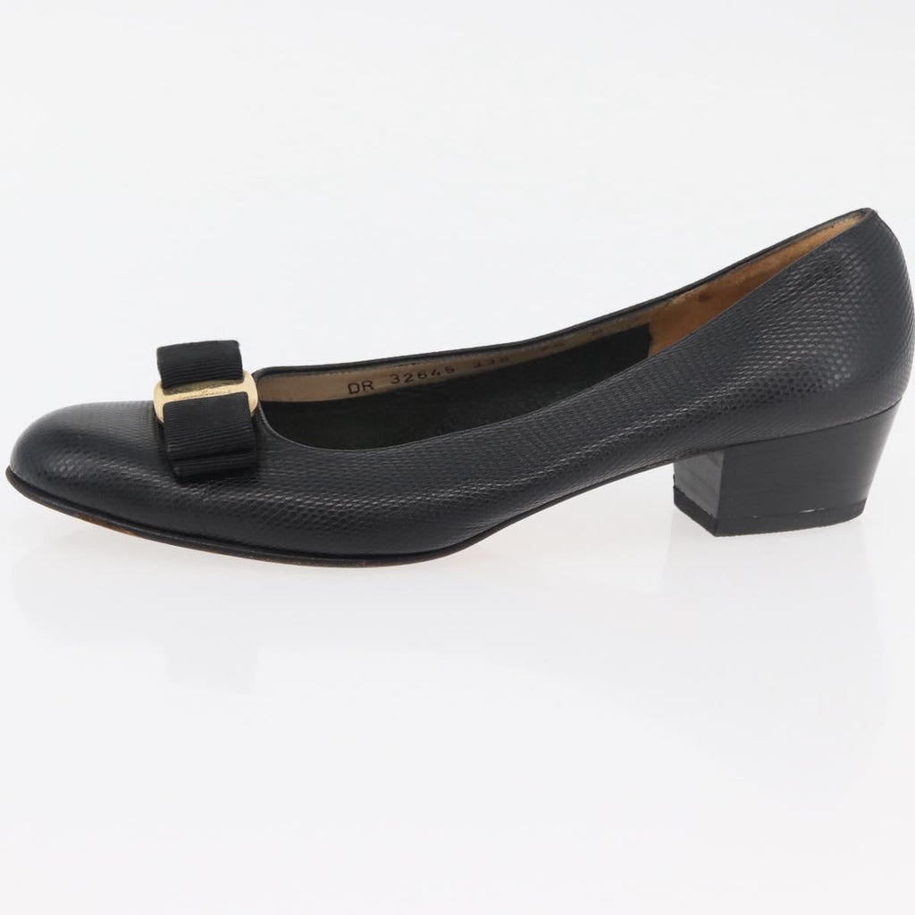 Salvatore Ferragamo Vara Ribbon Pumps Leather 7 1/2 Black Auth 174626A