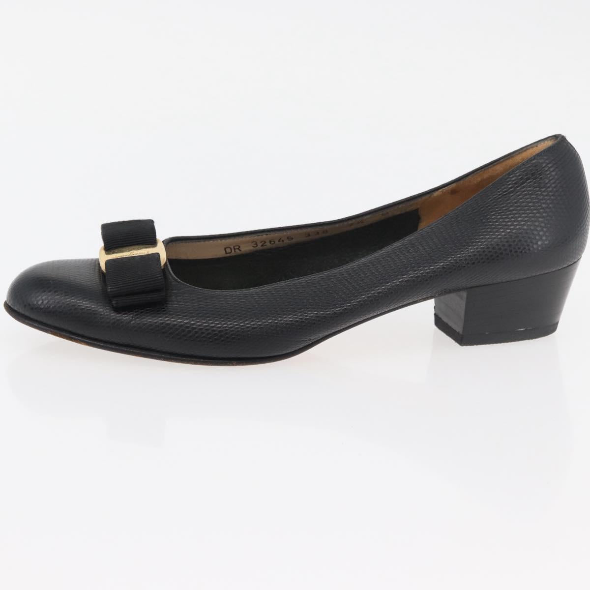Salvatore Ferragamo Vara Ribbon Pumps Leather 7 1/2 Black Auth 174626A