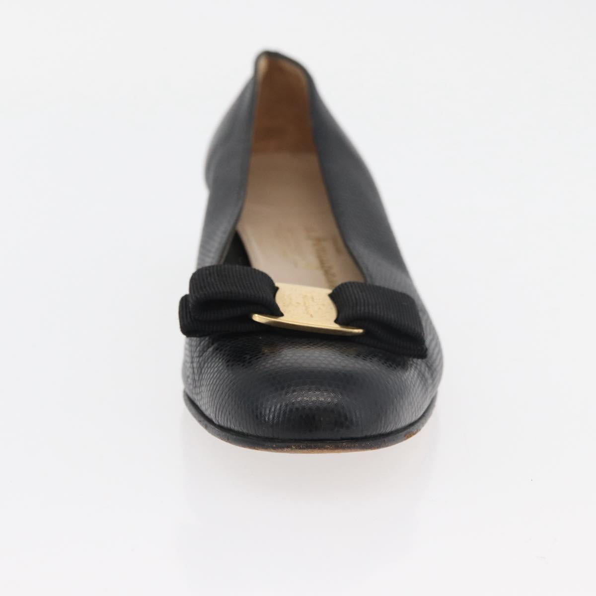 Salvatore Ferragamo Vara Ribbon Pumps Leather 7 1/2 Black Auth 174626A