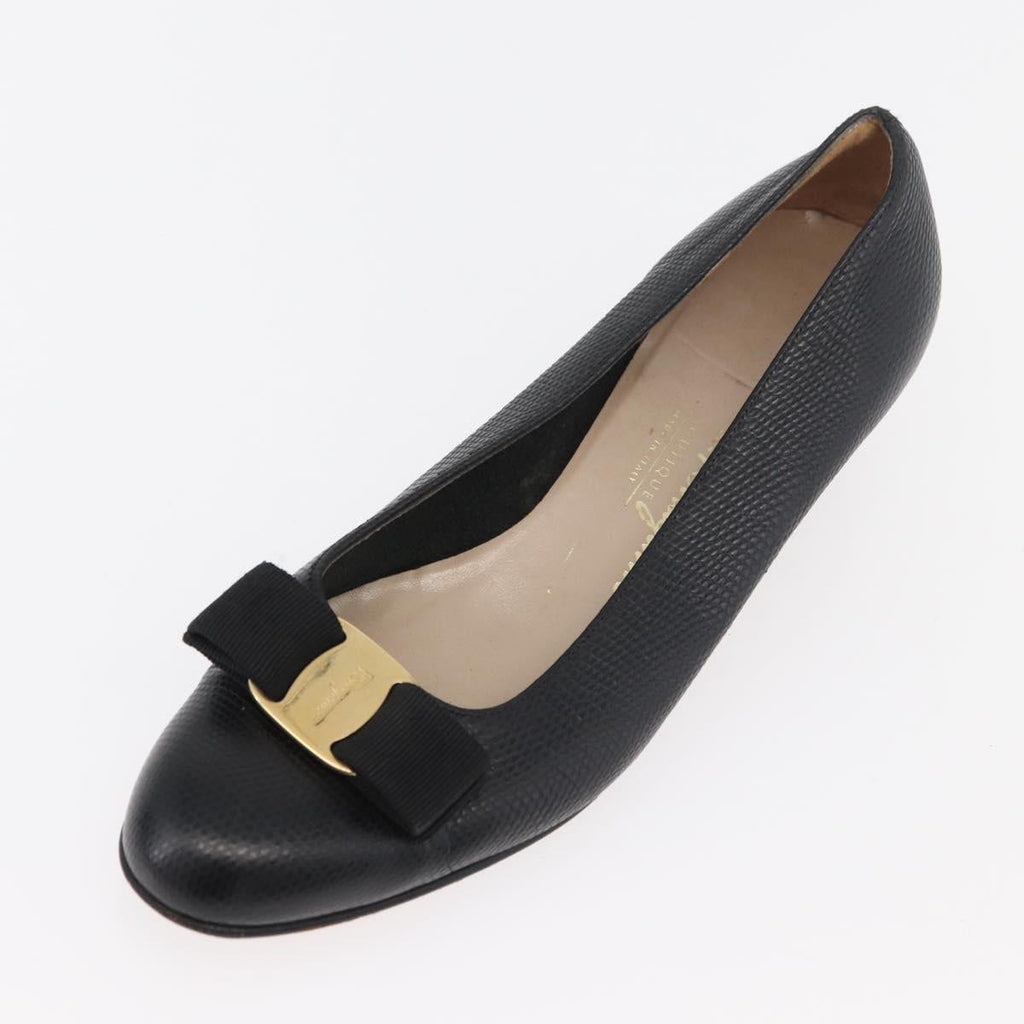Salvatore Ferragamo Vara Ribbon Pumps Leather 7 1/2 Black Auth 174626A