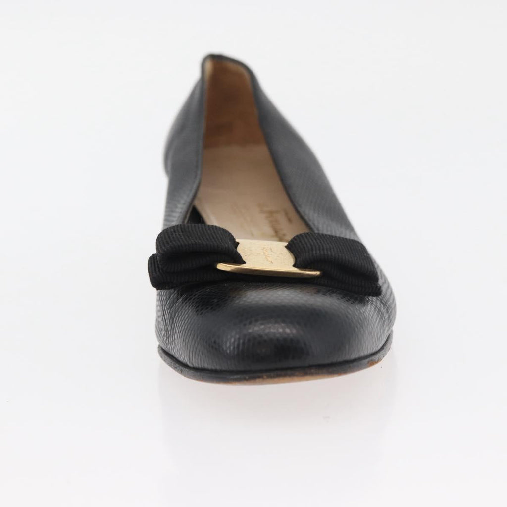 Salvatore Ferragamo Vara Ribbon Pumps Leather 7 1/2 Black Auth 174626A