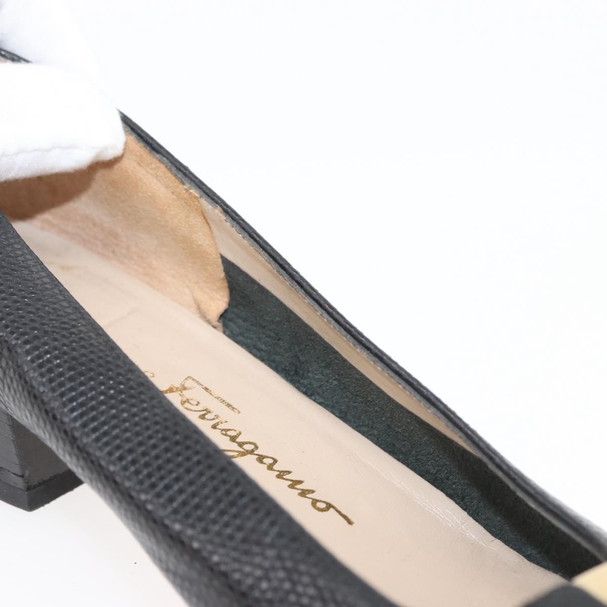 Salvatore Ferragamo Vara Ribbon Pumps Leather 7 1/2 Black Auth 174626A