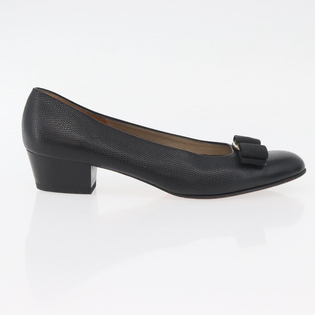 Salvatore Ferragamo Vara Ribbon Pumps Leather 7 1/2 Black Auth 174626A