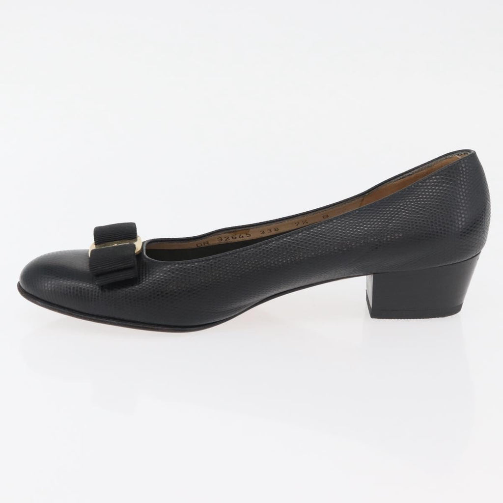Salvatore Ferragamo Vara Ribbon Pumps Leather 7 1/2 Black Auth 174626A