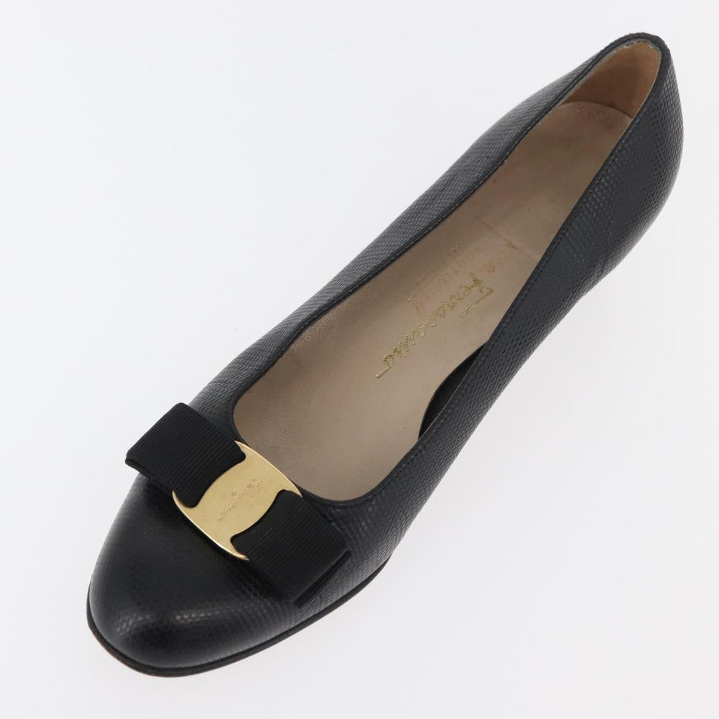 Salvatore Ferragamo Vara Ribbon Pumps Leather 7 1/2 Black Auth 174626A