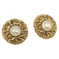 CHANEL Earring Metal Gold White CC Auth 186928