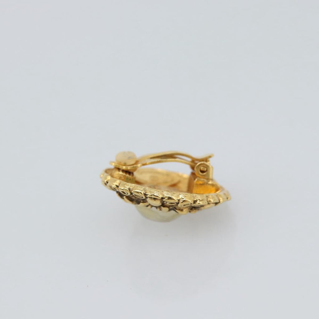 CHANEL Earring Metal Gold White CC Auth 186928