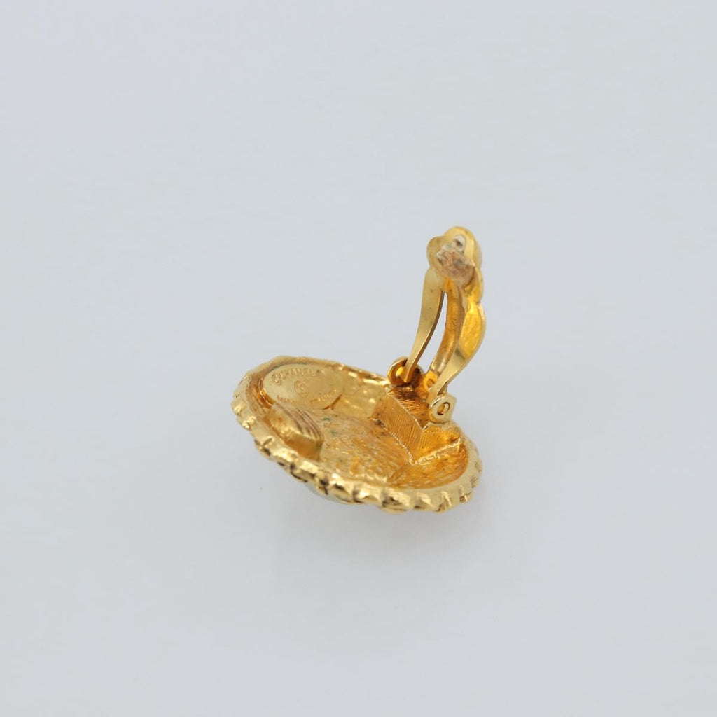 CHANEL Earring Metal Gold White CC Auth 186928