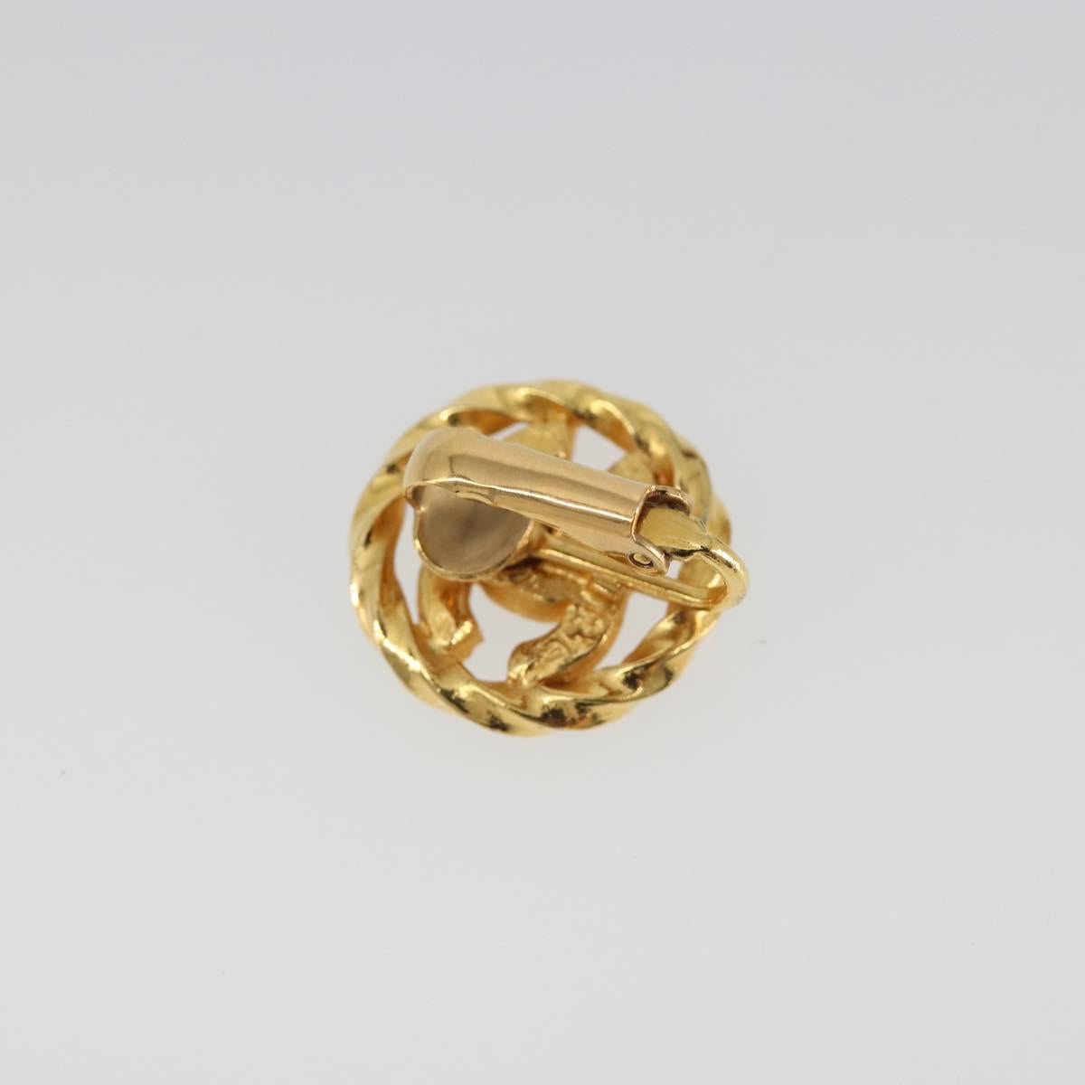 CHANEL Earring Metal Gold Tone CC Auth 188627