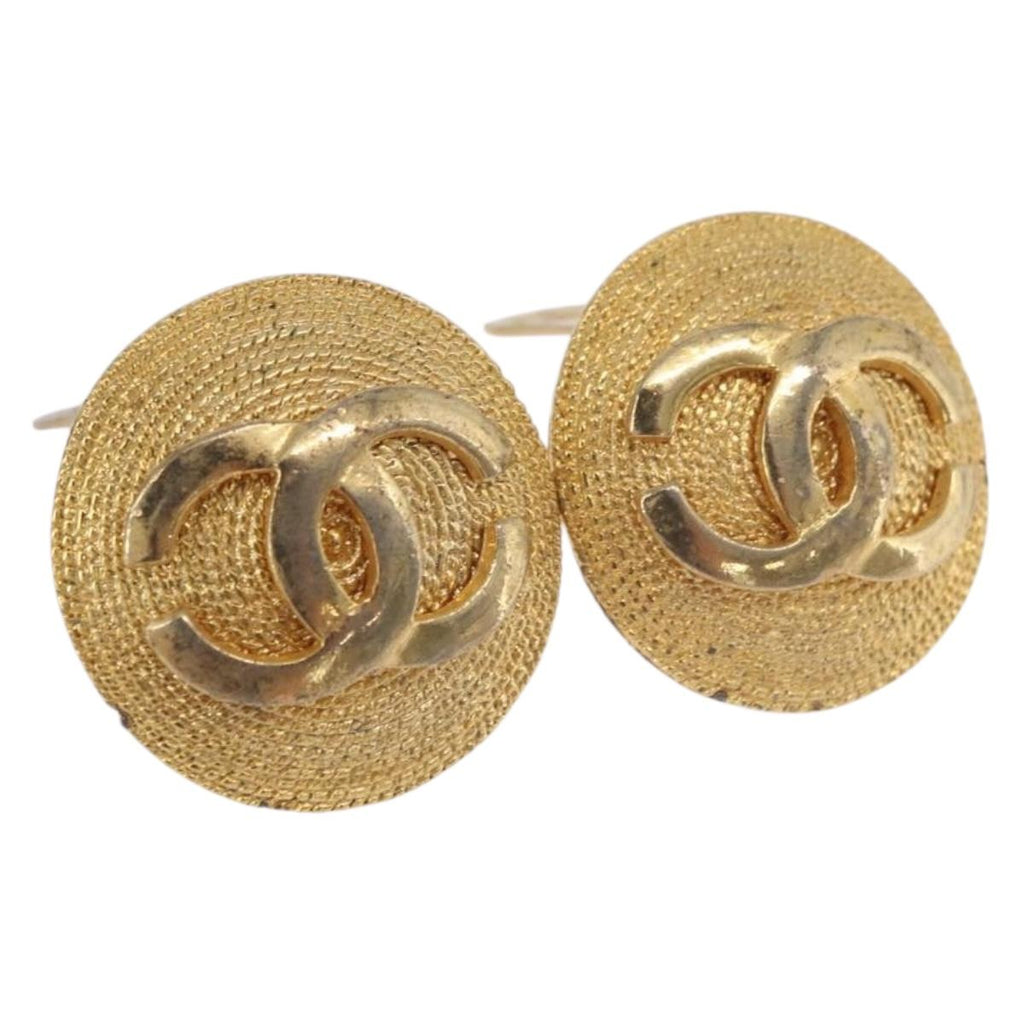 CHANEL Earring Metal Gold Tone CC Auth 189408
