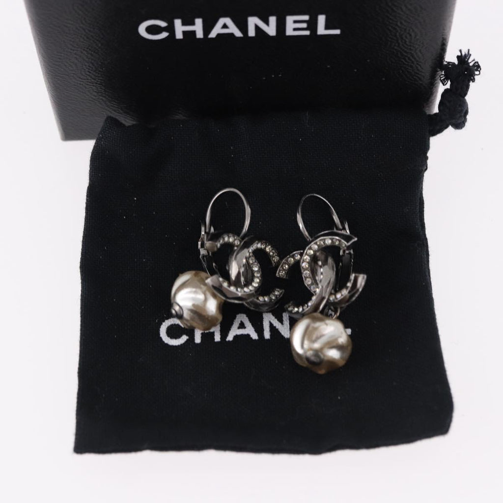 CHANEL COCO Mark Pierce Earring metal Silver CC Auth 189767A