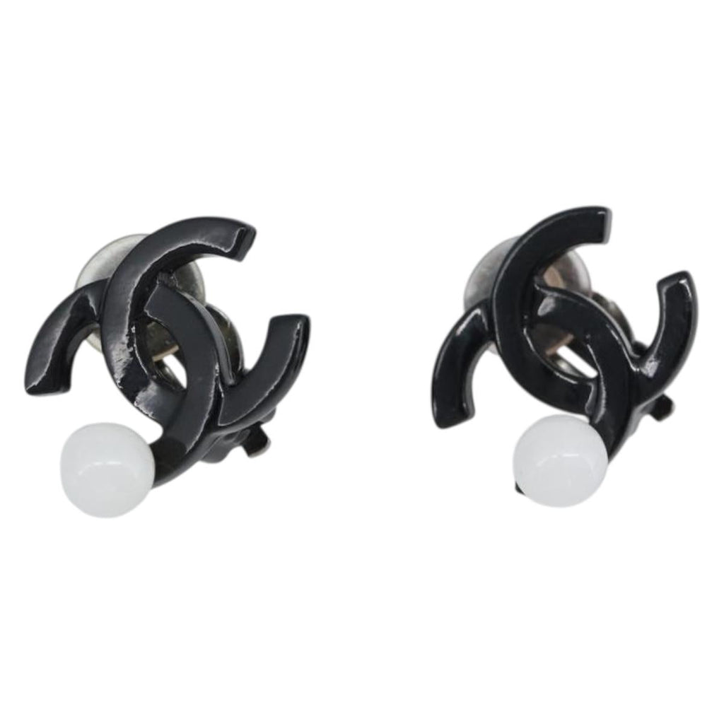 CHANEL COCO Mark Earring Metal Black CC Auth 189989A