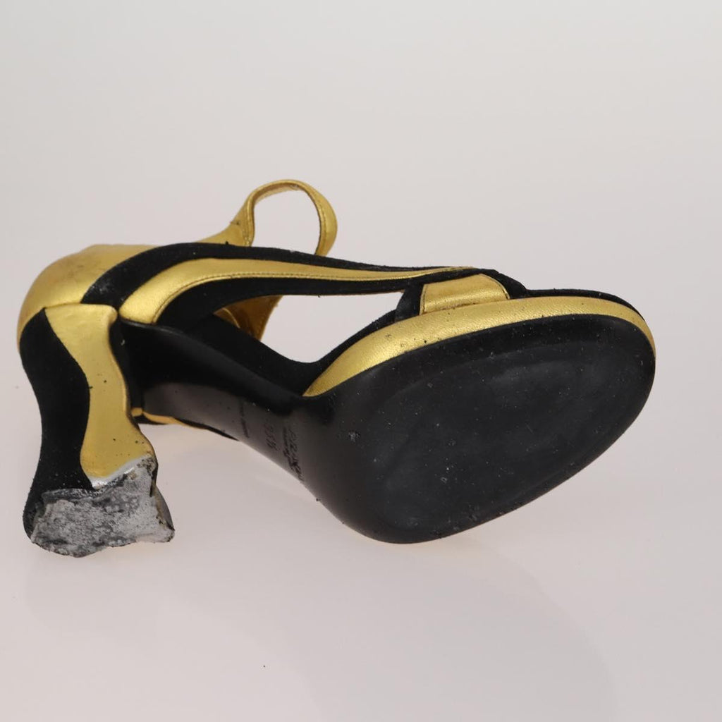 CELINE PRADA Sandals Leather 2 Set Beige Gold Auth 193715