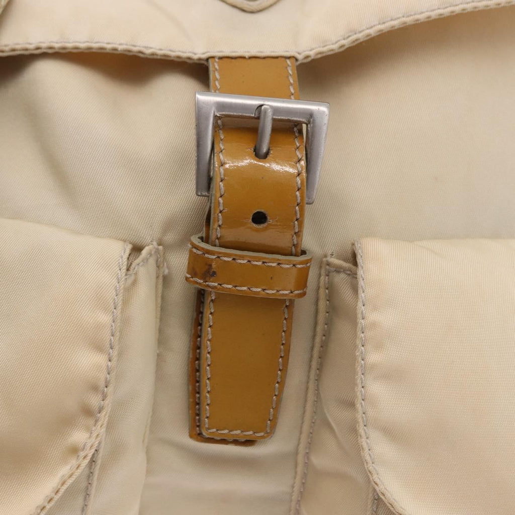 PRADA Backpack Nylon Beige Silver Auth 195170