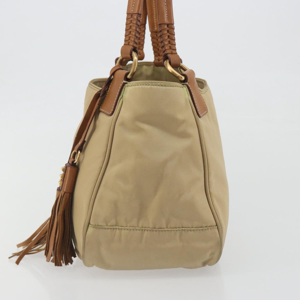 PRADA Tote Bag Nylon Beige Gold Auth 195771V