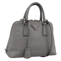 PRADA Hand Bag Saffiano 2way Gray Silver Auth 198967A