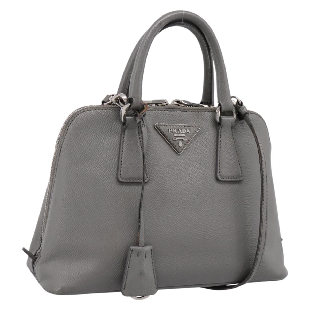 PRADA Hand Bag Saffiano 2way Gray Silver Auth 198967A