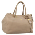 PRADA Hand Bag Vittero Dino Leather 2way Beige Gold Auth 199142V