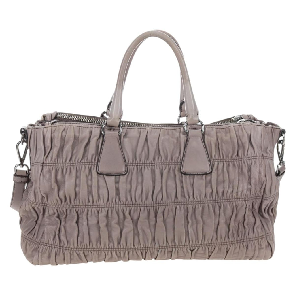 PRADA Gathered Hand Bag Leather 2way Gray Silver Auth 199643V