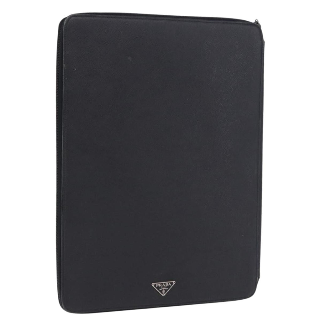 PRADA Binder Case Saffiano Black Silver Auth 200201
