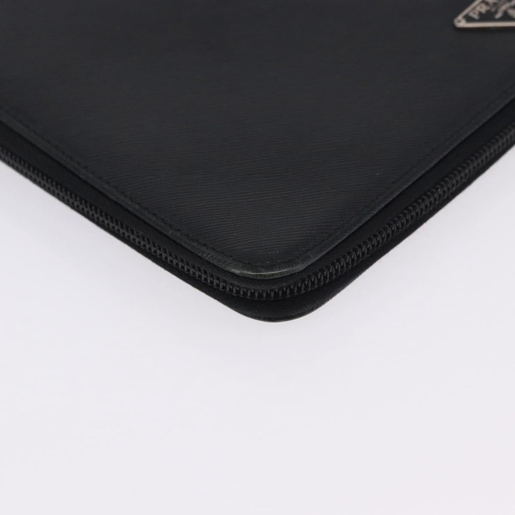 PRADA Binder Case Saffiano Black Silver Auth 200201