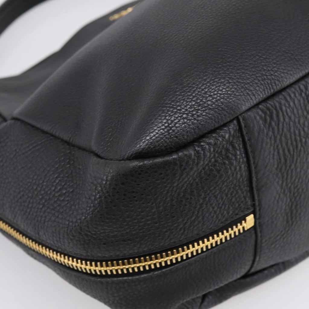 PRADA Vitterodino Hand Bag Leather Black Gold Tone Auth 200844V