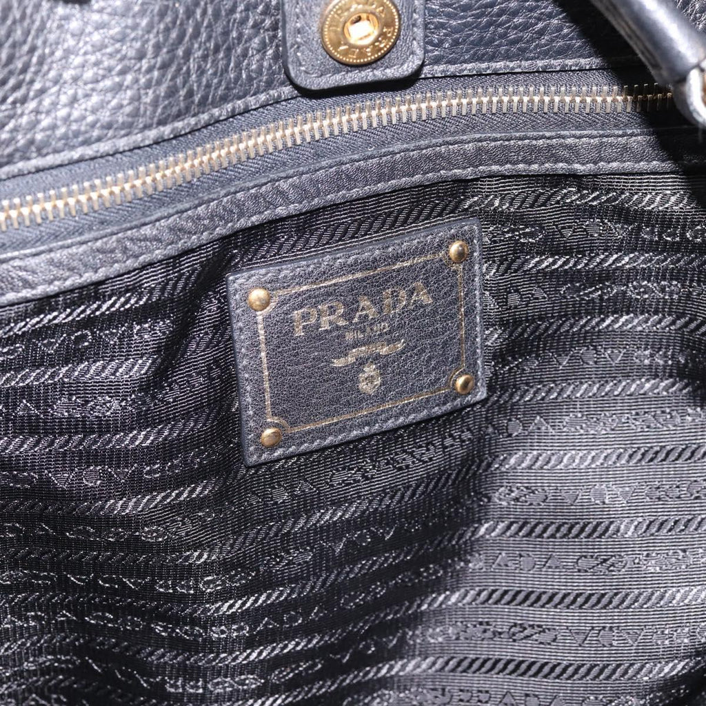 PRADA Vitterodino Hand Bag Leather Black Gold Tone Auth 200844V
