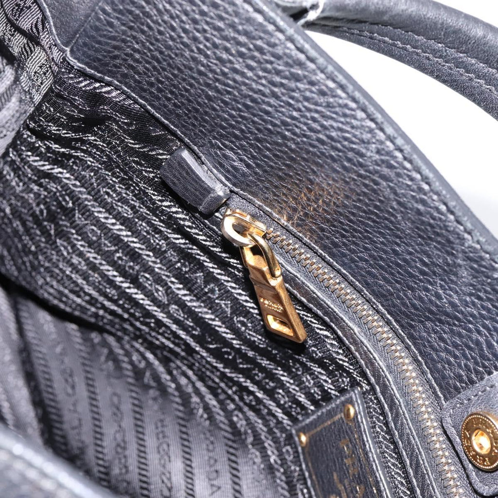 PRADA Vitterodino Hand Bag Leather Black Gold Tone Auth 200844V