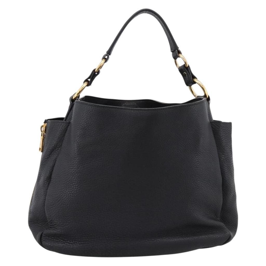 PRADA Vitterodino Hand Bag Leather Black Gold Tone Auth 200844V