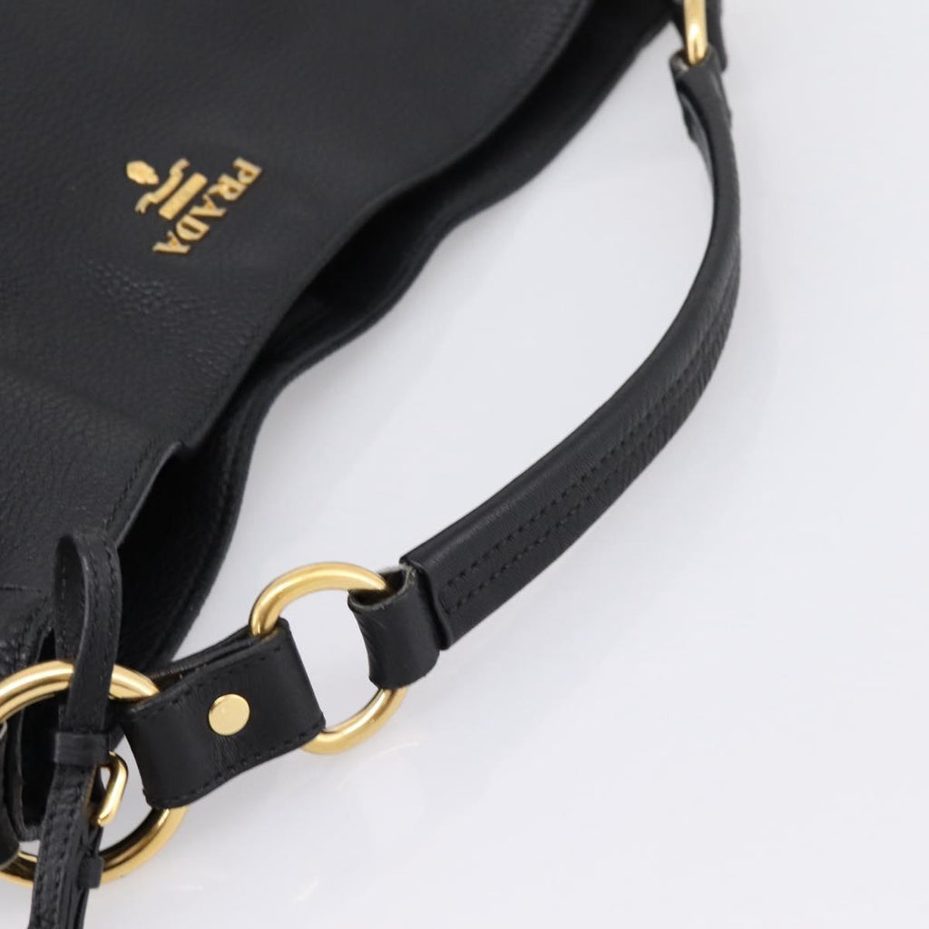 PRADA Vitterodino Hand Bag Leather Black Gold Tone Auth 200844V